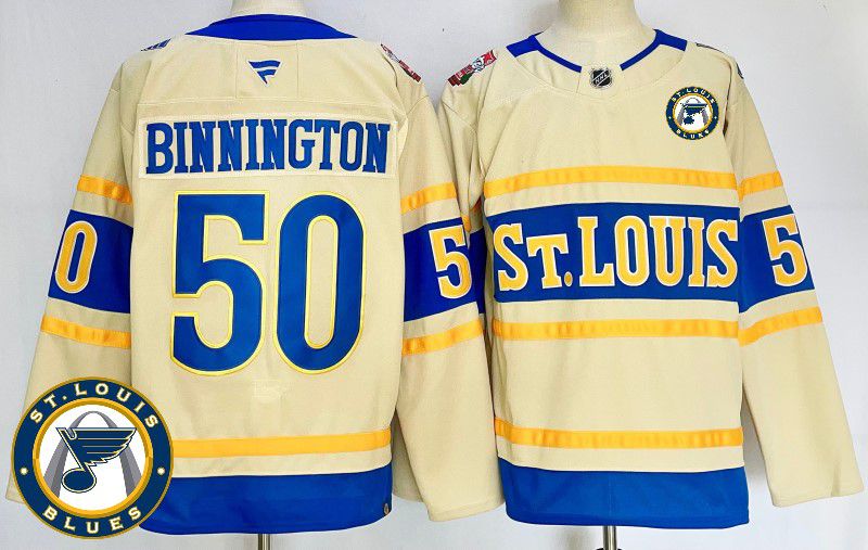 Men St.Louis Blues #50 Binnington Cream Fanatics 2025 NHL Jersey style 4